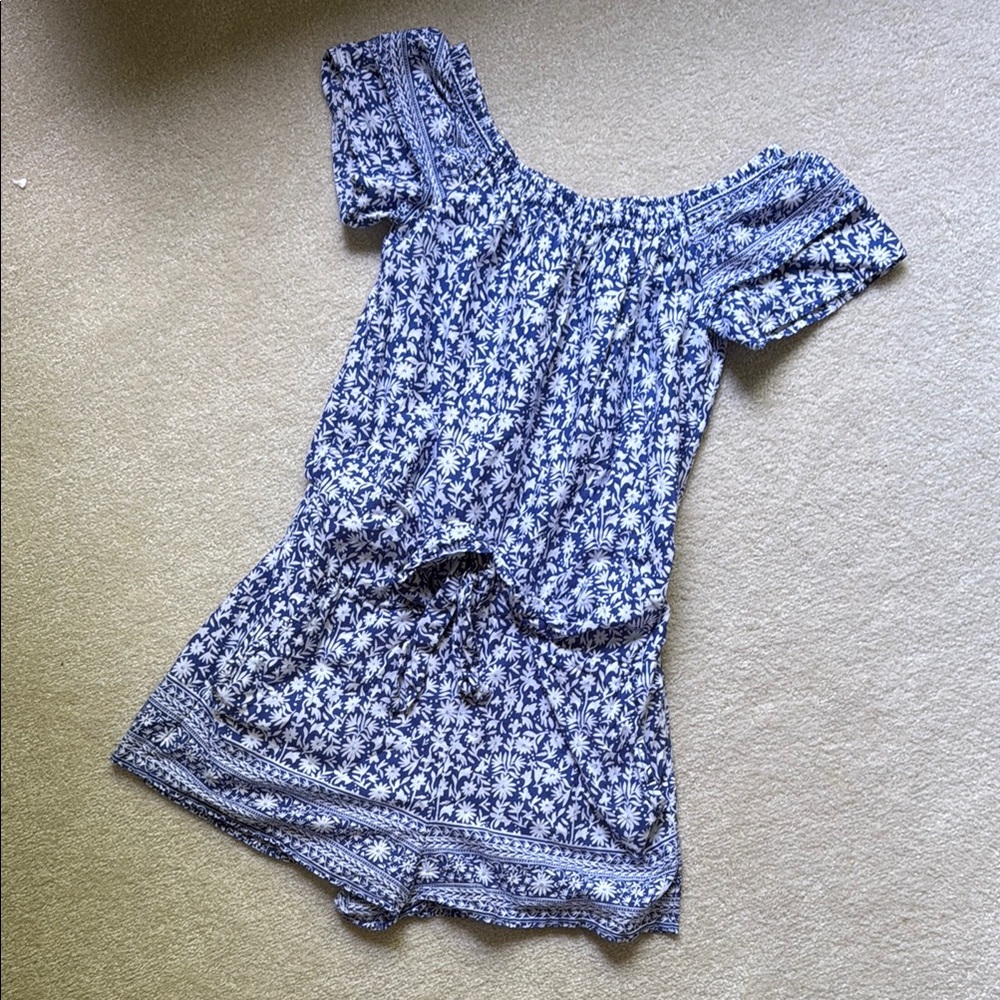 Vineyard Vines Blue and White Smocked Jumpsuit Casual Resort Wear